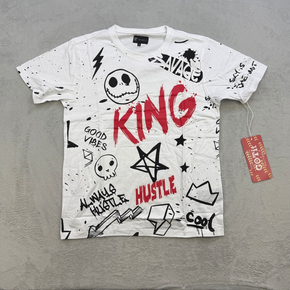 Waimea Graphic T Shirt Mens Small‎ White King Hustle Graffiti Streetwear Edgy